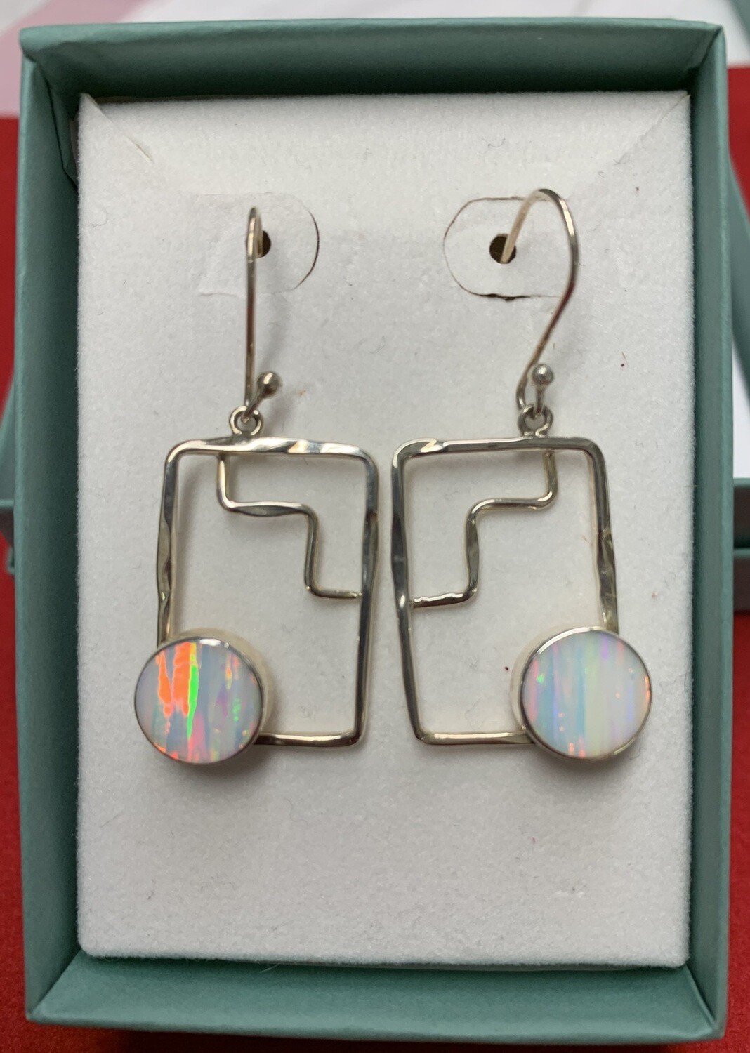 Lab Created Opal Sterling Silver Hanging Earrings