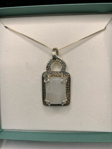 White Moonstone Pendant Sterling Silver Necklace