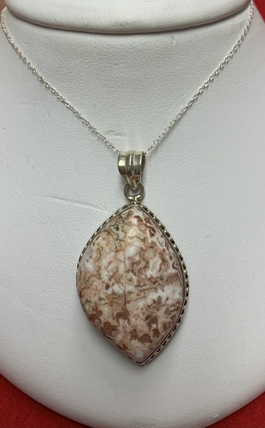 Crazy Lace Agate Pendant Sterling Silver Chain