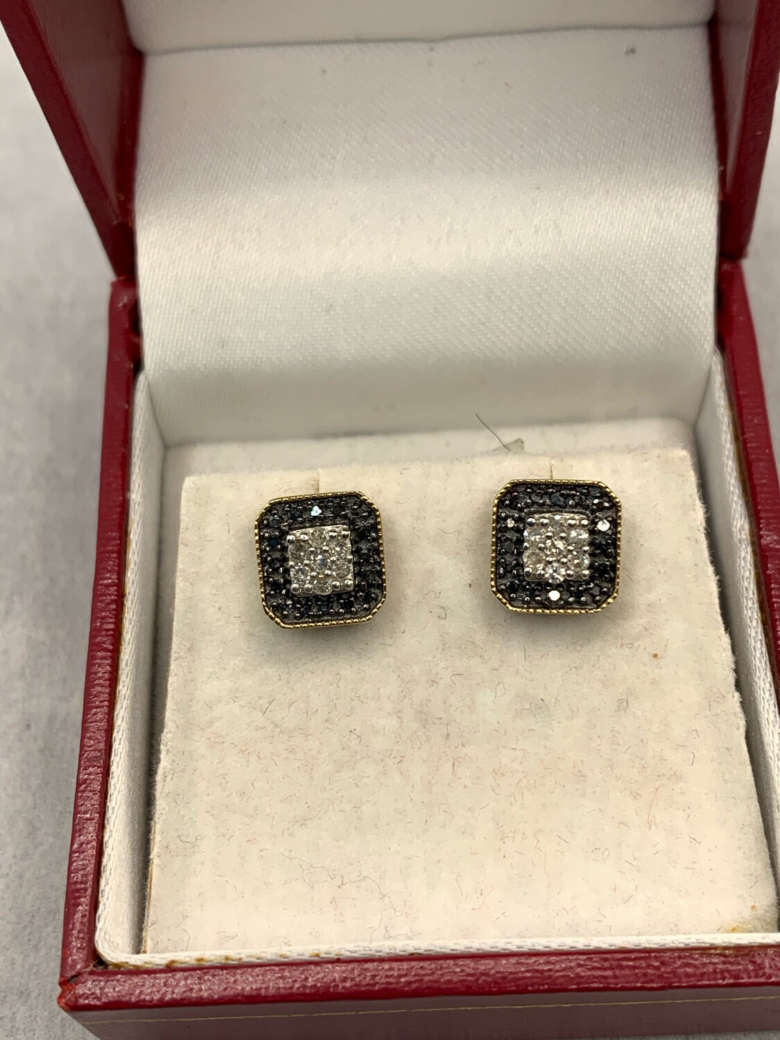 Black and White Diamond Earrings(Square Cluster) set in 10 Kt. Rose Gold