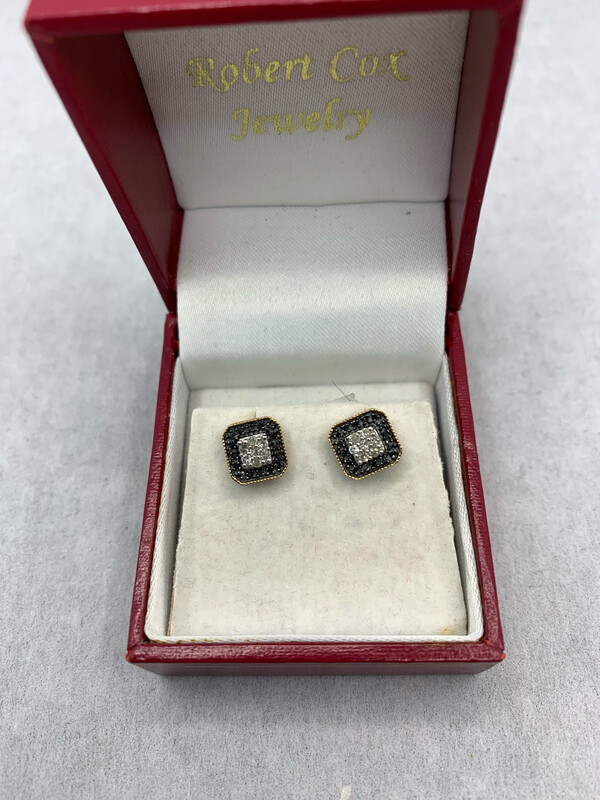 Black and White Diamond Earrings(Square Cluster) set in 10 Kt. Rose Gold