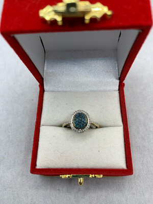 Blue and White Diamond Ring 1/4 Ct Total Weight Set in 14 Kt Yellow Gold