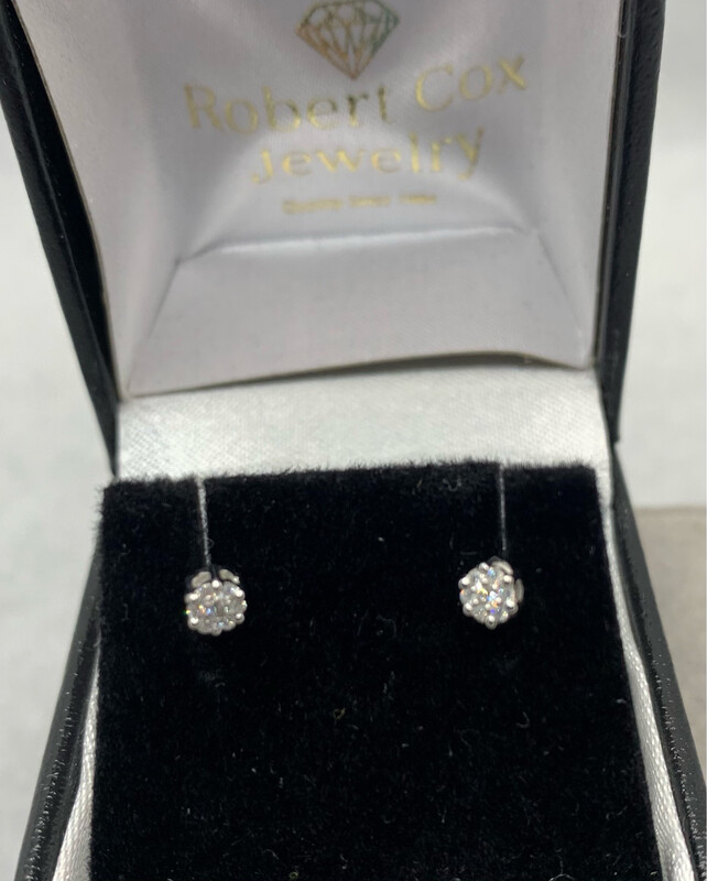 Diamond Flower Cluster Post Earrings 14 Kt. White Gold 8 Pts. Tw.