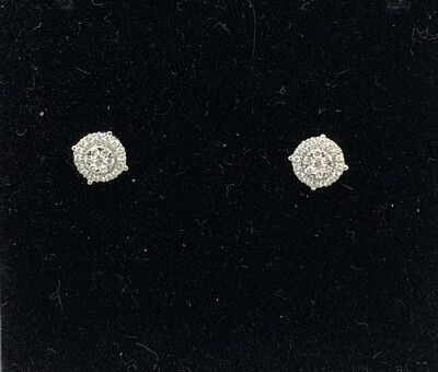 Diamond Cluster Halo Earrings 14kt White Gold 25 Pts. Total Weight