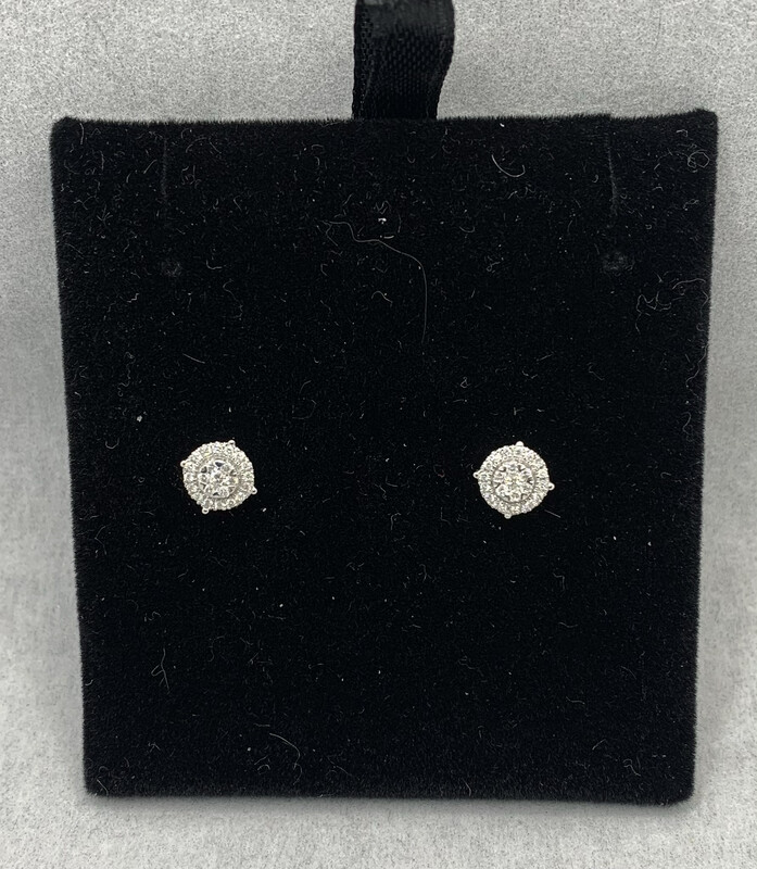 Diamond Cluster Halo Earrings 14kt White Gold 25 Pts. Total Weight