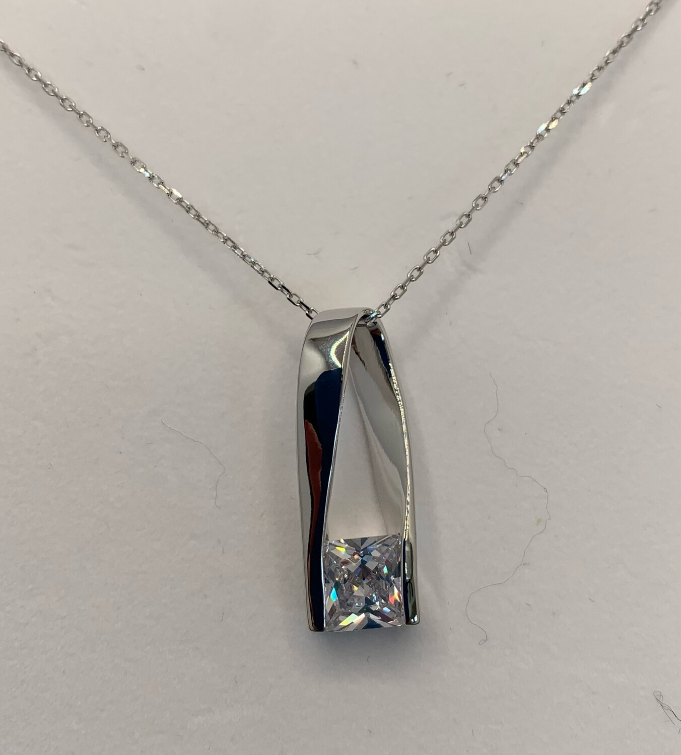 Sparkling CZ Sterling Silver Pendant On Whisper Chain With Lobster Claw Enclosure