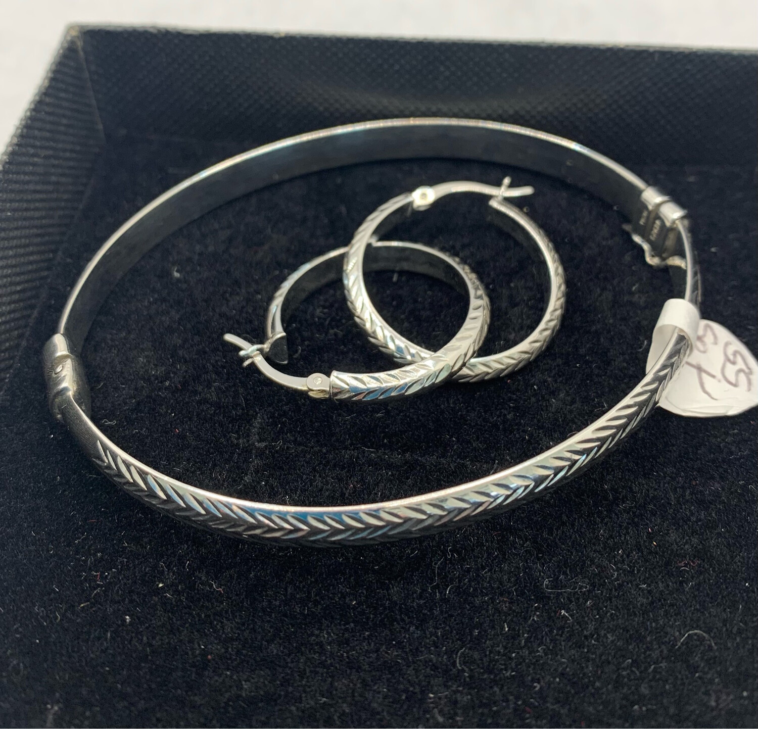 Sterling Silver Carved Bracelet And Earring Set