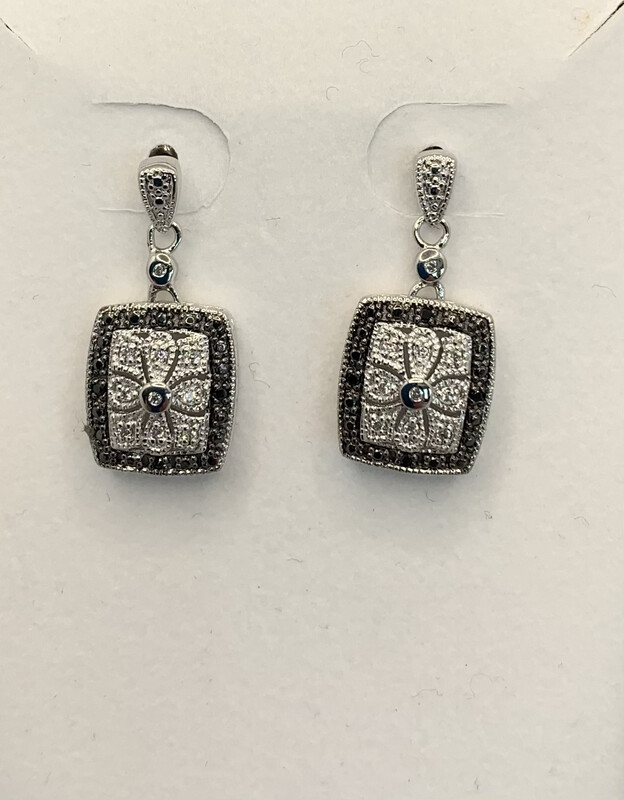 Sterling Silver Black and White Dangle Earrings