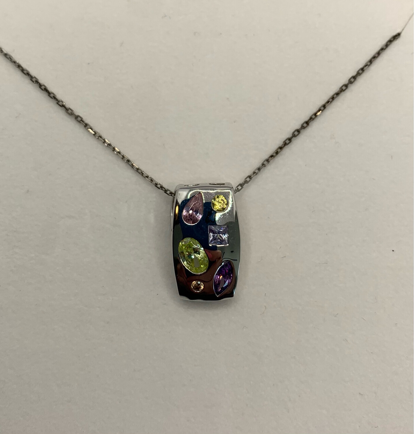 Sterling Silver Necklace Abstract Multi Color Synthetic Stones