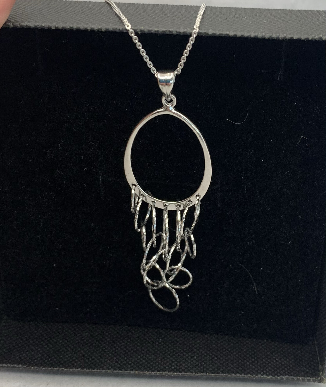 Sterling Silver Necklace with Dangling Hoops