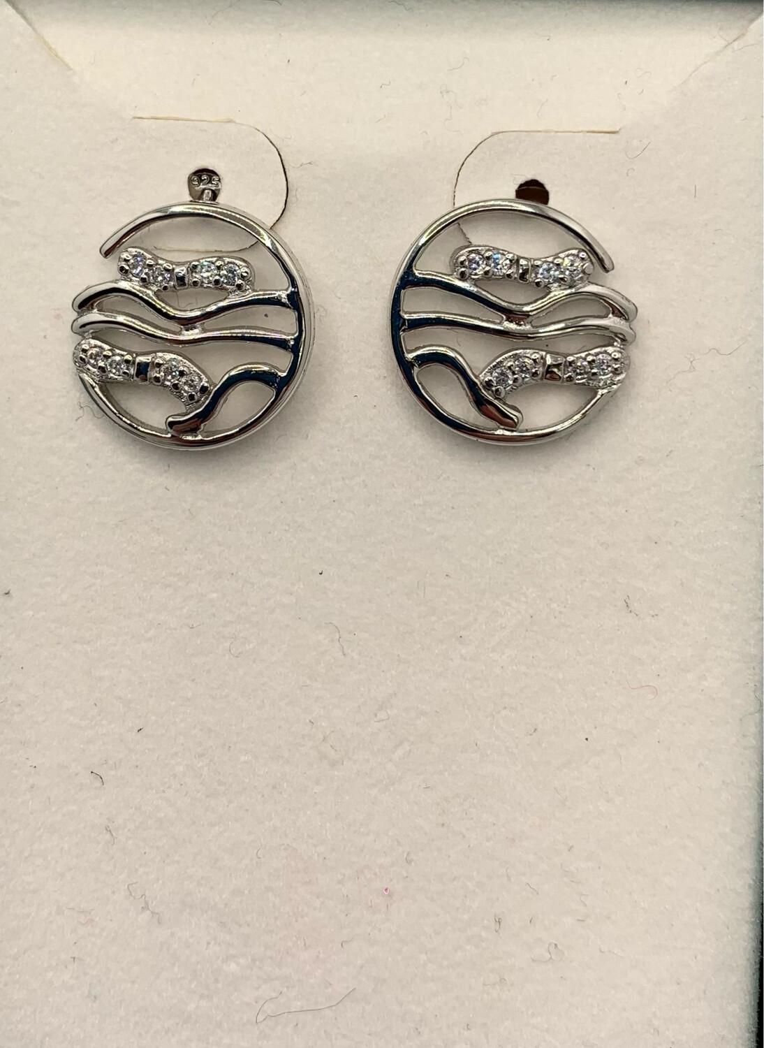 Sterling Silver Earrings Round Waves with CZs
