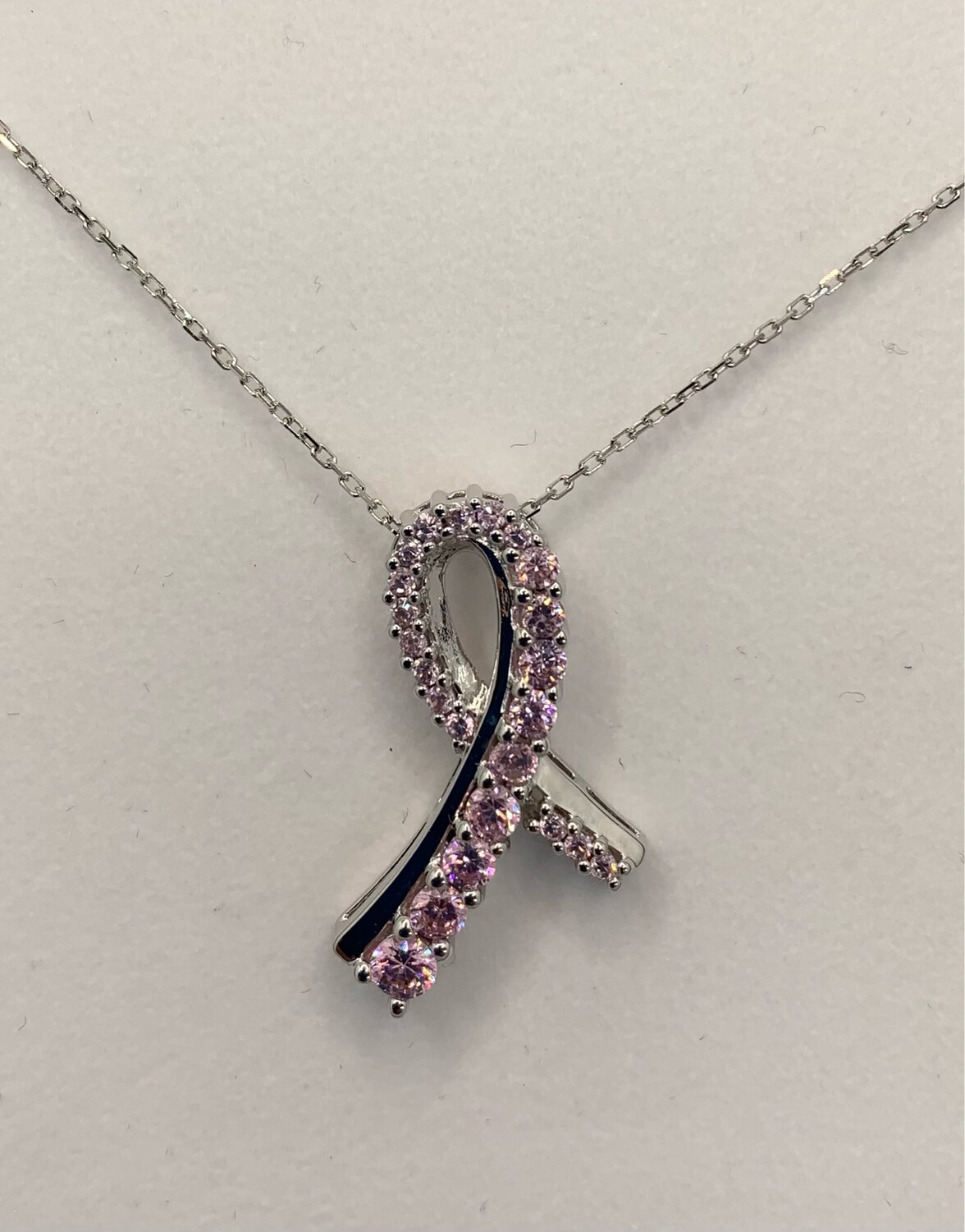 Sterling Silver Pink Cancer Awareness Ribbon Necklace