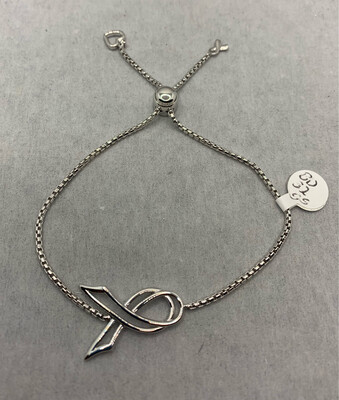 Sterling Silver Cancer Ribbon Bracelet With Bolo Clasp