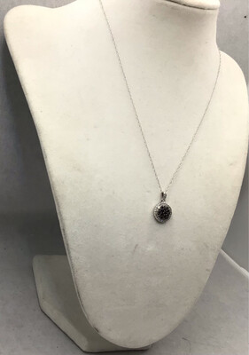 Black Diamond Cluster Necklace with a Round Diamond Halo (tw 50 Pts.) 10kt White Gold Mounting