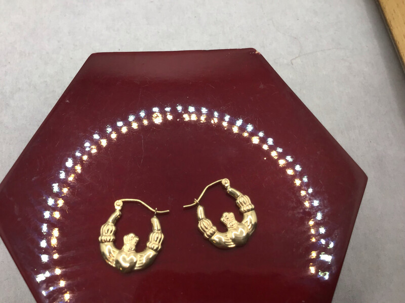 14 KT. Claddagh Hoop Earrings.