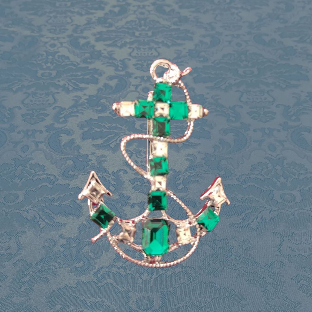 Ancla plateada con diamantes 5 cm.