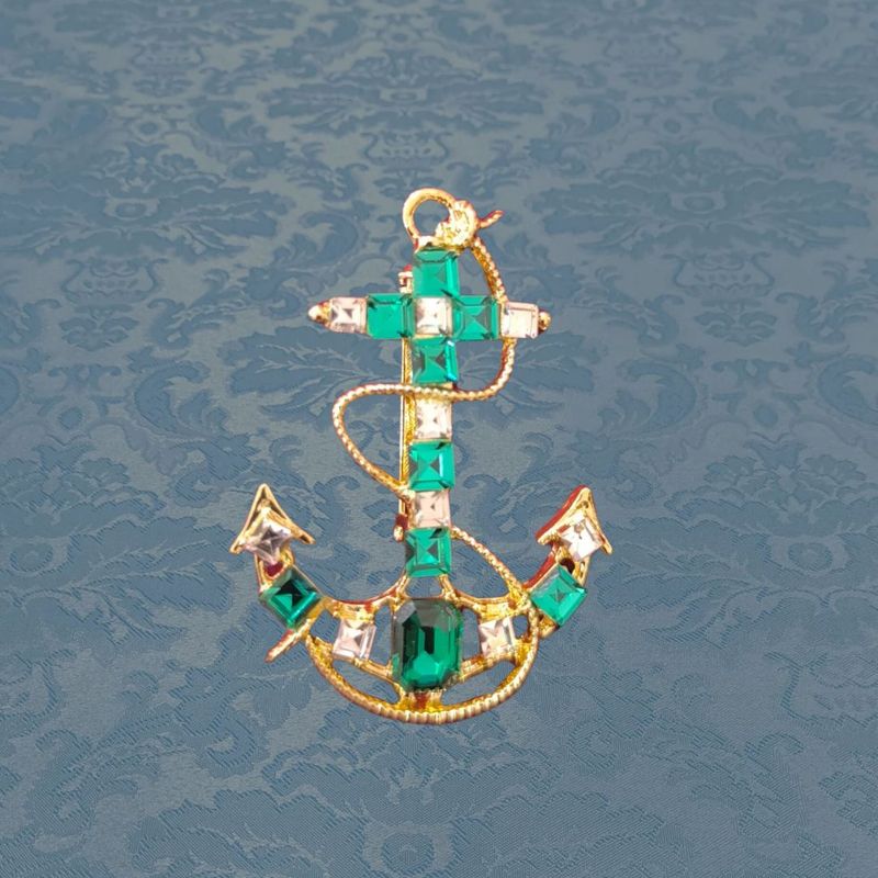 Ancla dorada con diamantes 5 cm.