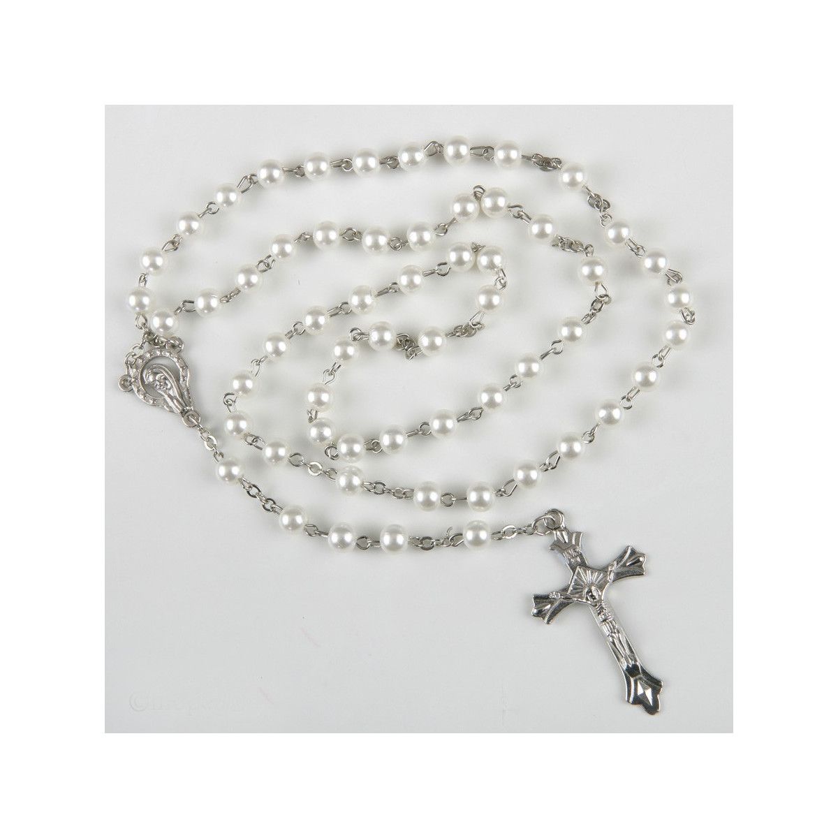 Rosario de perlas y plata