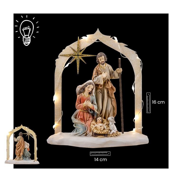 MISTERIO PORTAL MADERA 16CM LUZ OVE