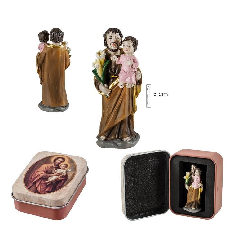 Miniatura de San José con el Niño en estuche metálico (5 cm)
