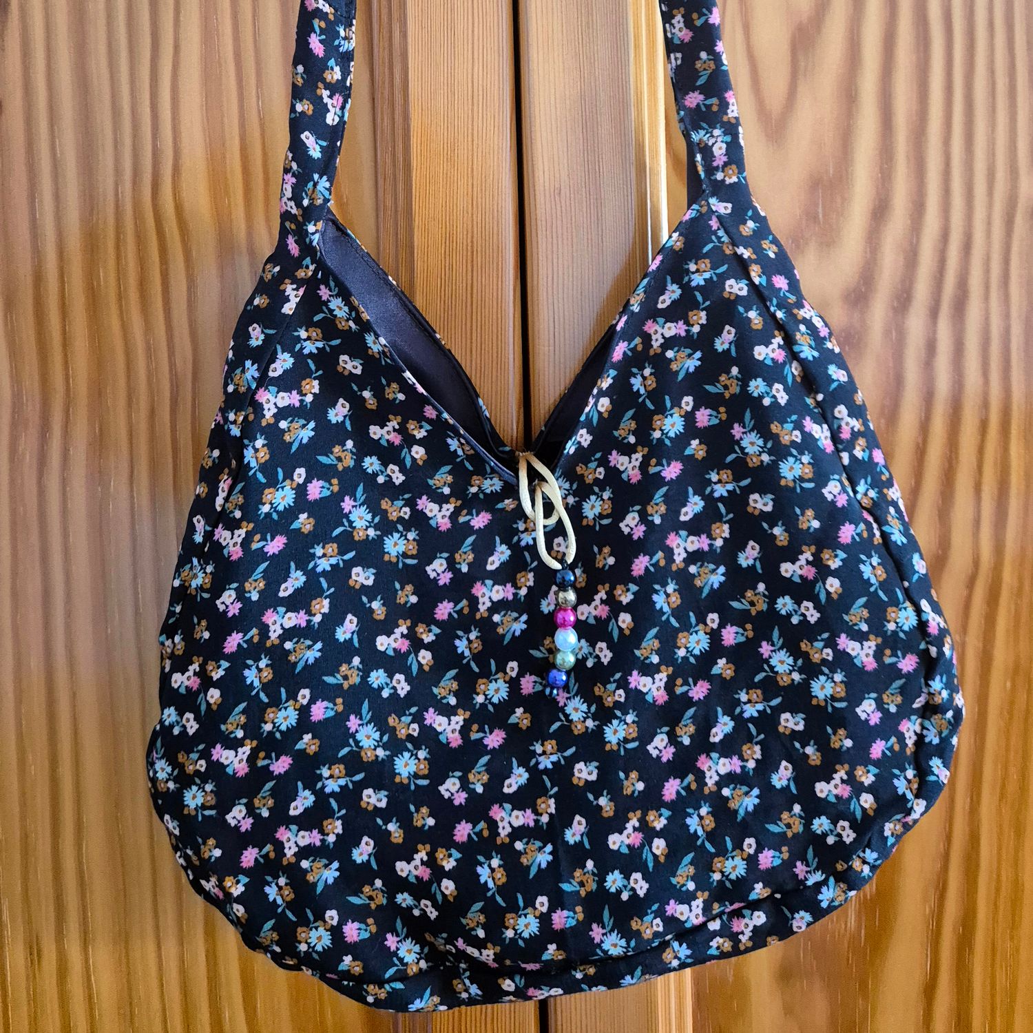Recycled cloth bag - Flower print [Black]
