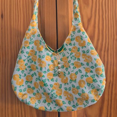 Bolso de tela reciclada - Estampado floral [Blanco/Verde]