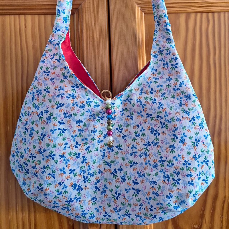 Recycled cloth bag - Flower print [Blue/Red]