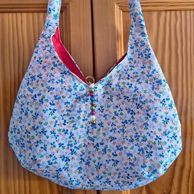Bolso de tela reciclada - Estampado floral [Azul/Rojo]