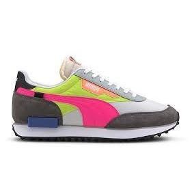 PUMA WOMEN&#39;S FUTURE RIDER PLAY ON PINK + YELLOW ATHLETIC SHOE