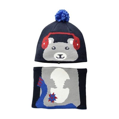 COLUMBIA KID&#39;S WINTER HAT SNOW MORE SET-GREY BEAR