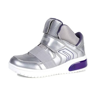 GEOX GIRL&#39;S XLED WITH LIGHT SILVER ATHLETIC SHOE
