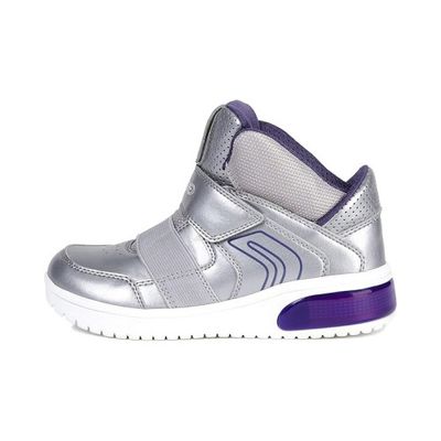 GEOX GIRL'S XLED WITH LIGHT SILVER ATHLETIC SHOE