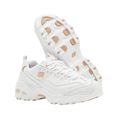 SKECHERS WOMEN'S D'LITES-FRESH START WHITE ROES GOLD CASUAL SHOES