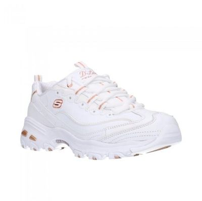 SKECHERS WOMEN'S D'LITES-FRESH START WHITE ROES GOLD CASUAL SHOES