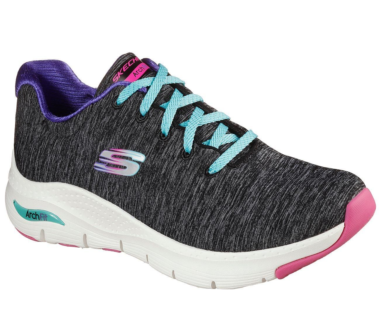 SKECHERS WOMEN&#39;S ARCH FIT PILLOW WALKER BLK MULTI ATHLETIC SHOE, Size: 6(US)