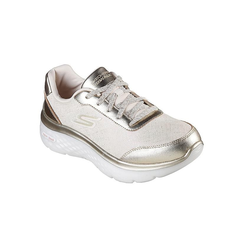 SKECHERS WOMEN&#39;S CASUAL GOWALK HYPER BURST GISELLE WHITE GOLD CASUAL SHOES, Size: 5(US)