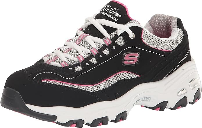 SKECHERS WOMEN&#39;S D&#39;LITES SPARKLING RAIN BKPR WIDE FIT CASUAL SHOES, Size: 6.5(US)