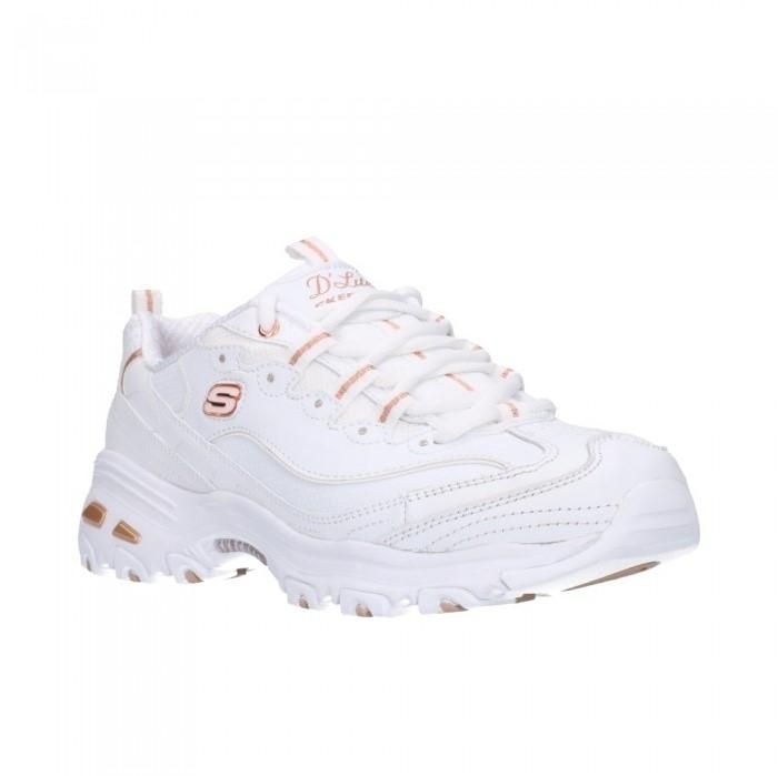 SKECHERS WOMEN&#39;S D&#39;LITES-FRESH START WHITE ROES GOLD CASUAL SHOES, Size: 5.5(US)