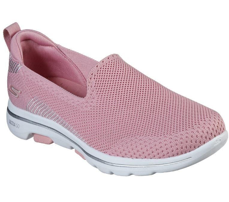 SKECHERS WOMEN&#39;S GOWALK 5  PRIZED PINK CASUAL SHOES, Size: 6(US)