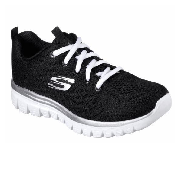 SKECHERS WOMEN&#39;S GRACEFUL GET CONNECTED BLACK ALTHLETIC SHOES, Size: 9.5(US)