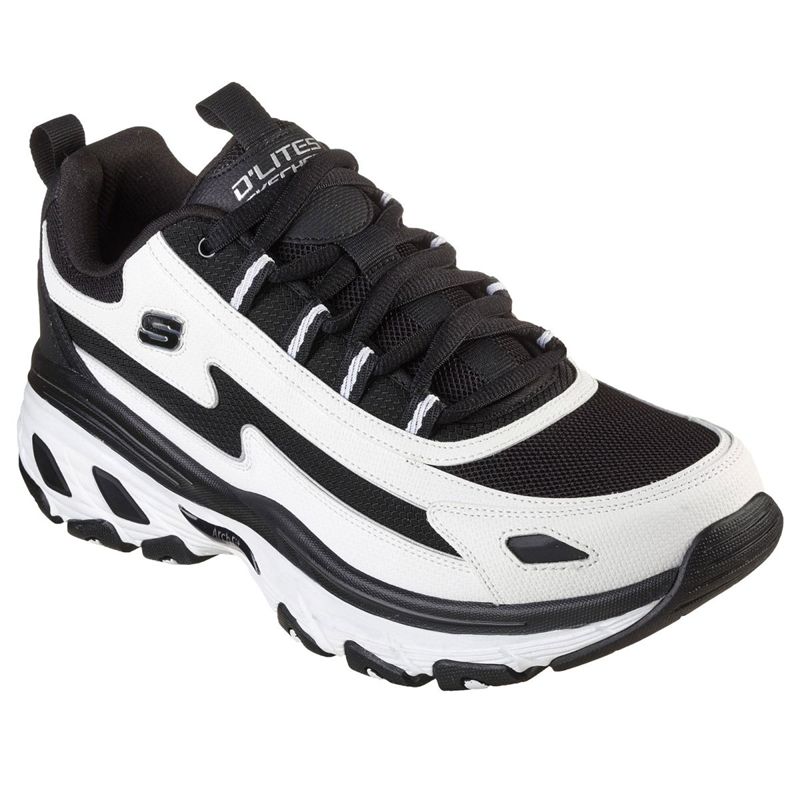SKECHERS MEN&#39;S D&#39;LITES ARCH FIT WHITE BLACK ATHLETIC SHOE