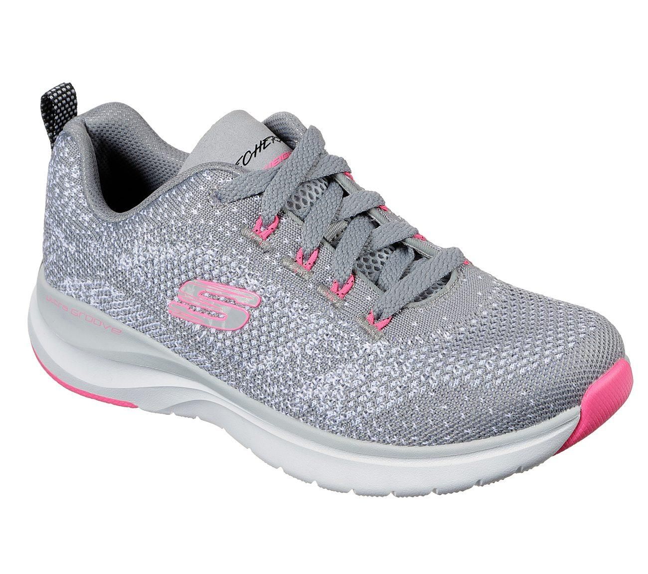 SKECHERS WOMEN&#39;S ULTRA GROOVE GRAY/HOT PINK ALTHLETIC SHOES, Size: 8(US)