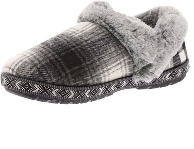 SKECHERS WOMEN'S TOO COZY PLAID PARTY SLIPPER BLK