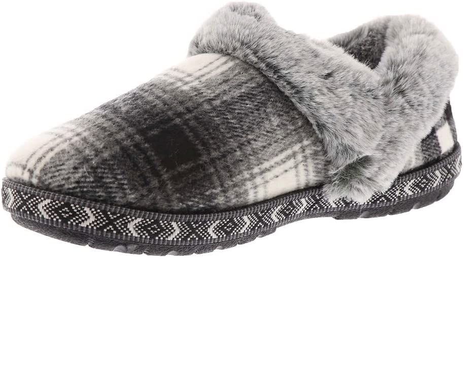SKECHERS WOMEN&#39;S TOO COZY PLAID PARTY SLIPPER BLK, Size: 7.5(US)