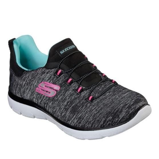 SKECHERS WOMEN&#39;S SUMMITS QUICK GETAWAY BLACK ALTHLETIC SHOES