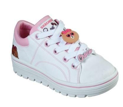 SKECHERS WOMEN&#39;S STREET CLEATS 2-FRIENDS OFF WHITE/PINK CASUAL SHOES, Size: 6.5(US)