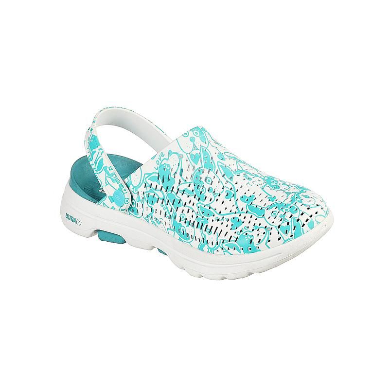 SKECHERS WOMEN&#39;S SANDALS GOWALK5 FUR REAL TEAL, Size: 5(US)