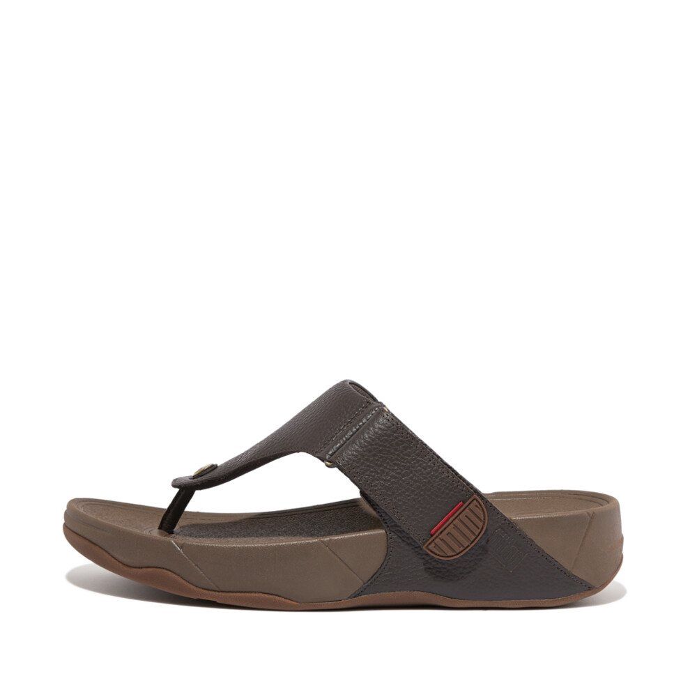 FITFLOP MEN&#39;S TRAKK II LEATHER FLIP-FLOPS SLIPPER CHOCOLATE BROWN, Size: 8(US)