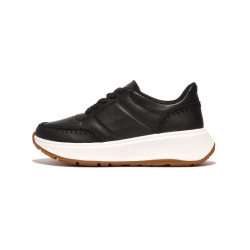 FITFLOP WOMEN&#39;S F-MODE LEATHER/SUEDE FLATFORM ATHLETIC SHOE BLACK, Size: 6(US)