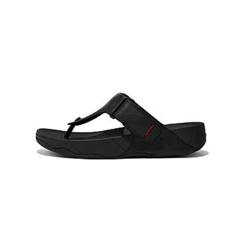 FITFLOP MEN&#39;S TRAKK II LEATHER FLIP-FLOPS SLIPPER ALL BLACK, Size: 8(US)